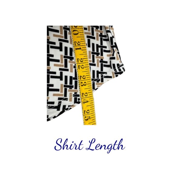 PerSeption Concept Blouse Roll Tab Sleeves Geometric Print Black/White Women's L - Picture 6 of 7